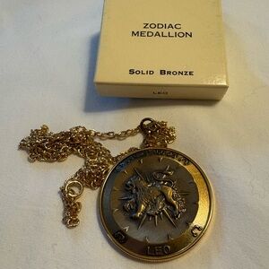 Zodiac Gold Bronze Leo Medallion Necklace